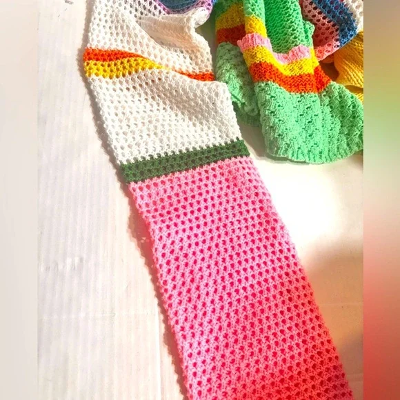 Colorblock Crochet pullover Crop knit top crochet Swim cover breathable Small - Picture 8 of 8